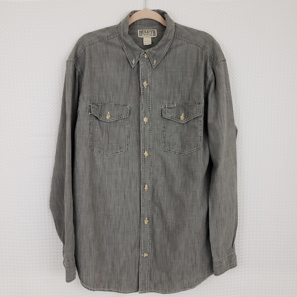 Duluth Trading Company Button Down Shirt Gray Size Large Free Swinging